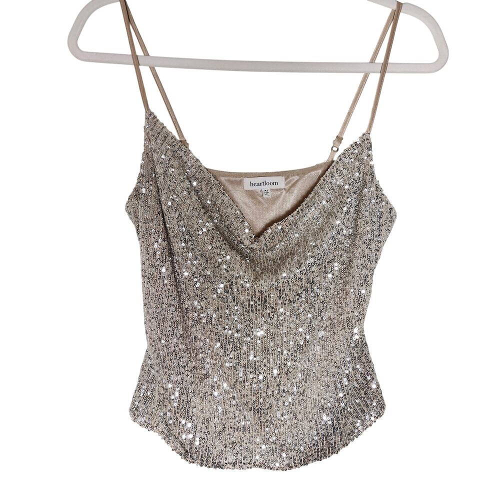 Heartloom Champagne Sequined Cowl Neck Camisole Top Size X-Small